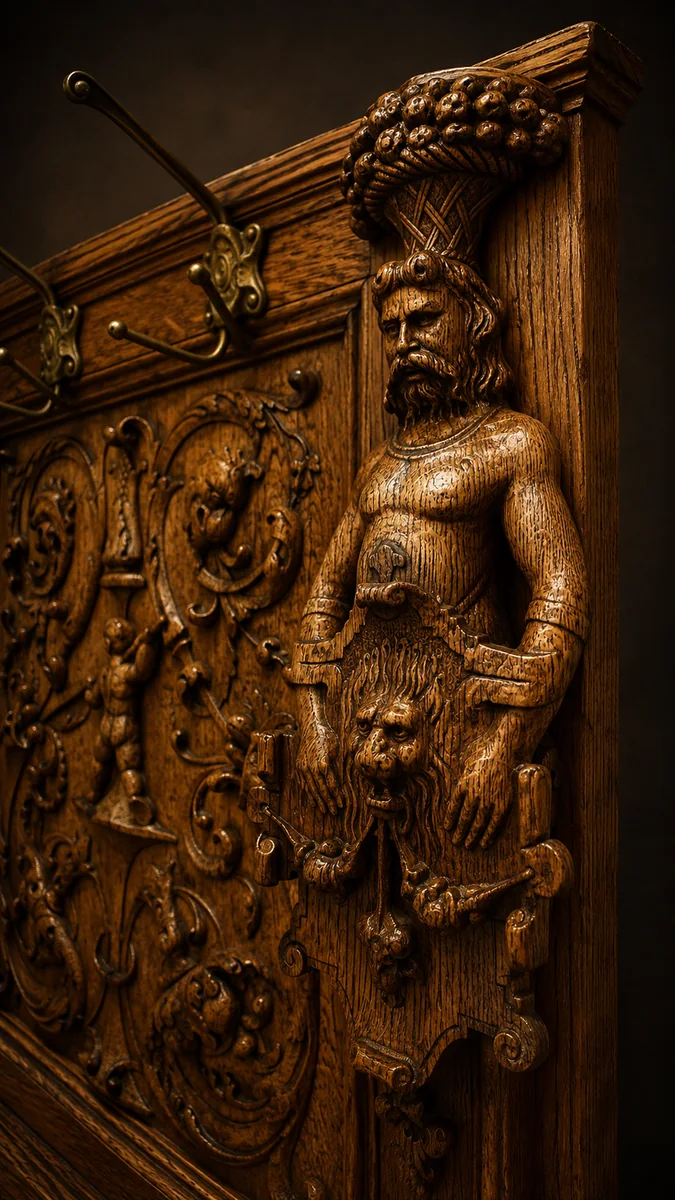 Detalle de la talla del perchero